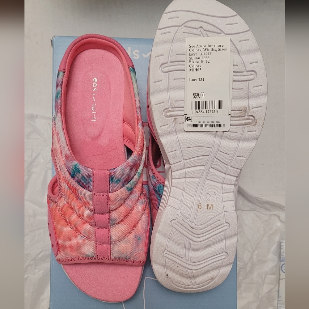 Easy Spirit Traciee 2 Open Toe Comfort Slide Sandals Pink Tie Dye 6M New in box